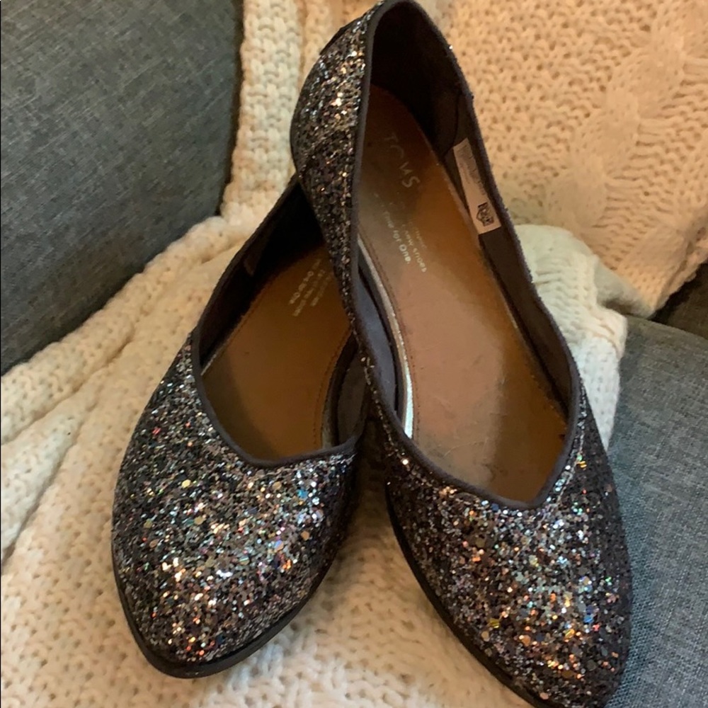 Black Glitter Toms Ballet Flats Size 7 1/2